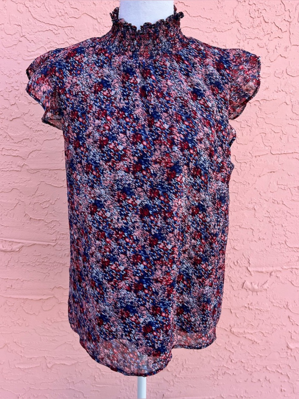 Banana Republic Floral High Neck Blouse Ruffles Flowers Size Large